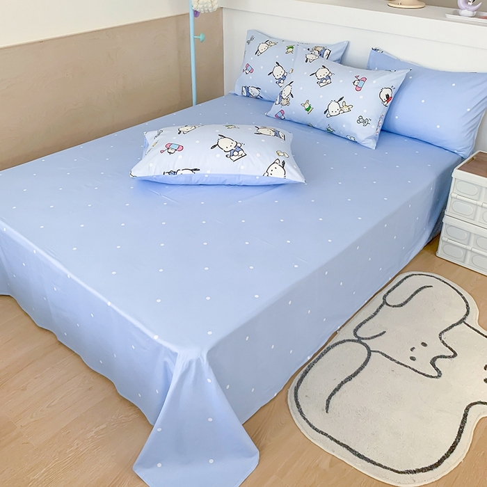 91家纺网 家纺一手货源 找家纺 玉元坊 2025年新款三丽鸥系列全棉纯棉简约基础款四件套三件套--帕恰狗简约款式 简约款-小帕和伙伴蓝