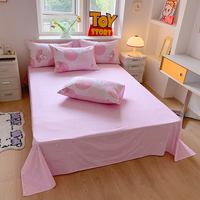 91家纺网 家纺一手货源 找家纺 玉元坊 2025年新款三丽鸥系列全棉纯棉简约基础款四件套三件套--美乐蒂简约款式 圈圈美乐蒂【简约款】