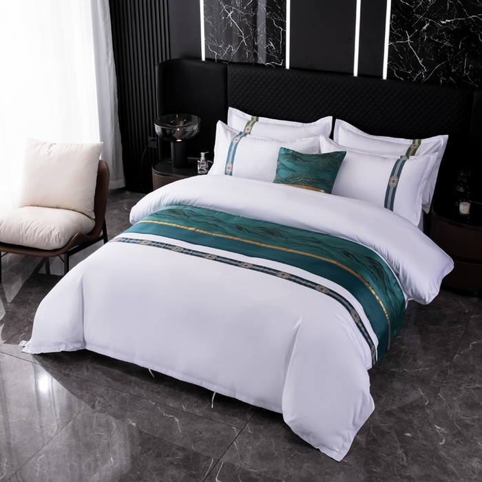 91家纺网 家纺一手货源 找家纺 中乾酒店布草工厂店 2024新款140克织带款酒店加厚磨毛四件套 锦绣祥云