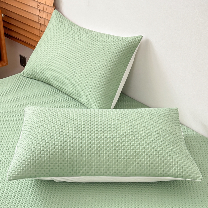 91家纺网 家纺一手货源 找家纺 小萌虎 2024新款华夫防水夹棉床笠 华夫-果绿