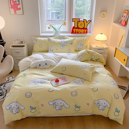 91家纺网 家纺一手货源 找家纺 玉元坊 2025年新款三丽鸥系列全棉纯棉简约基础款四件套三件套--大耳狗简约款式 柠檬大耳狗【简约款】