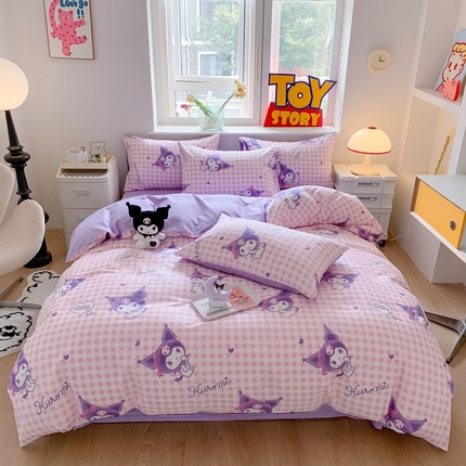 91家纺网 家纺一手货源 找家纺 （总）玉元坊 2025年新款三丽鸥系列全棉纯棉简约基础款四件套三件套--库洛米简约款式