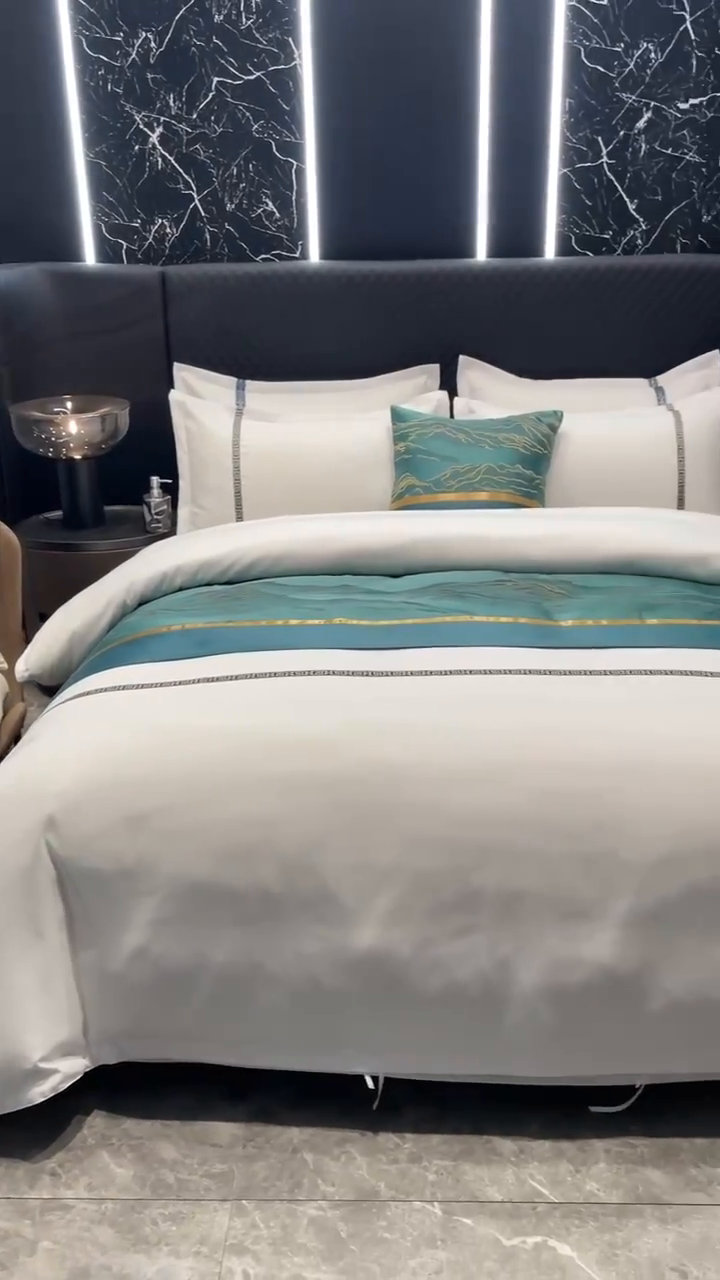 91家纺网 家纺一手货源 找家纺 中乾酒店布草工厂店 2024新款145g加厚加密款织带款酒店磨毛四件套 水墨