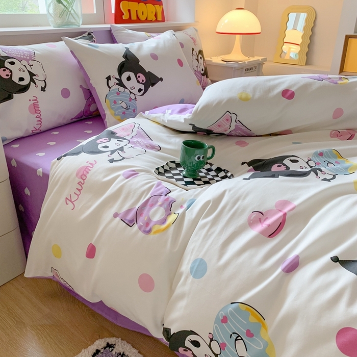 91家纺网 家纺一手货源 找家纺 玉元坊 2025年新款三丽鸥系列全棉纯棉简约基础款四件套三件套--库洛米简约款式 波点库洛米【简约款】