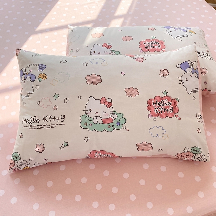 91家纺网 家纺一手货源 找家纺 玉元坊 2025年新款三丽鸥系列全棉纯棉简约基础款四件套三件套--凯蒂猫简约款式 甜心kt 简约款