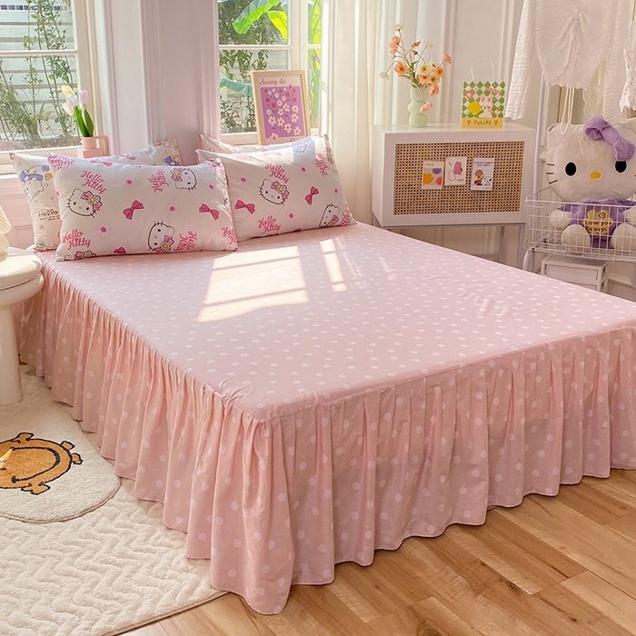 91家纺网 家纺一手货源 找家纺 玉元坊 2025年新款三丽鸥系列全棉纯棉简约基础款四件套三件套--凯蒂猫简约款式 雏菊kt 简约款