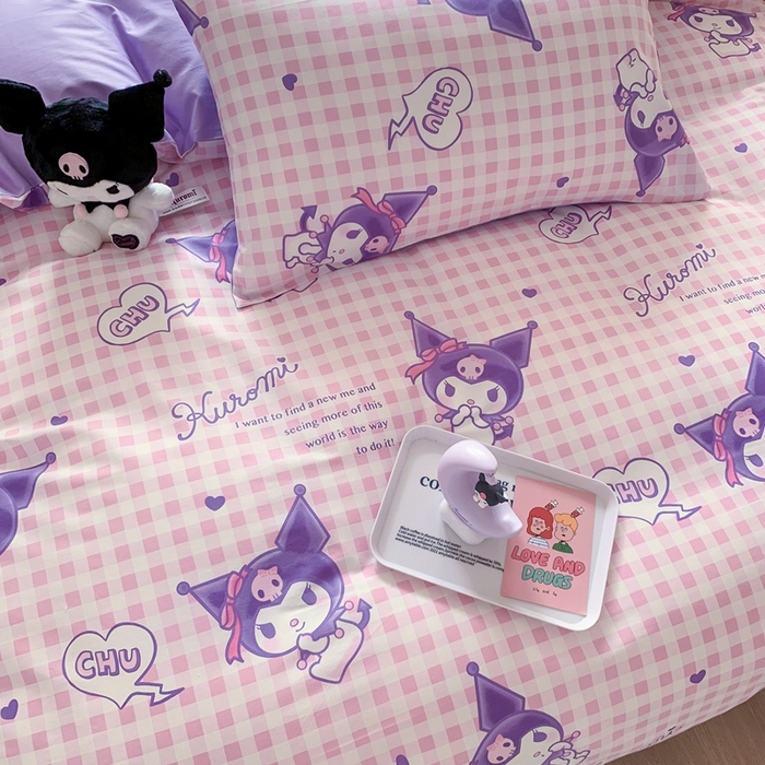 91家纺网 家纺一手货源 找家纺 玉元坊 2025年新款三丽鸥系列全棉纯棉简约基础款四件套三件套--库洛米简约款式 库洛米之心【简约款】