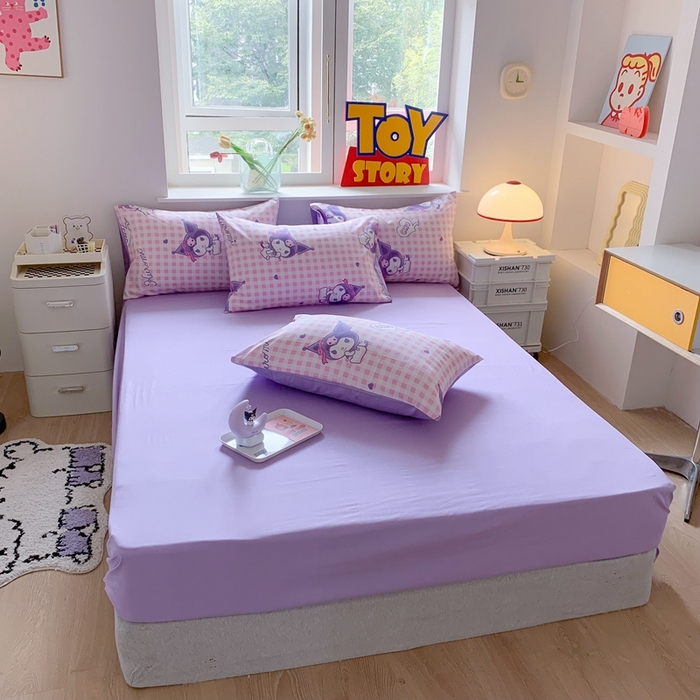 91家纺网 家纺一手货源 找家纺 玉元坊 2025年新款三丽鸥系列全棉纯棉简约基础款四件套三件套--库洛米简约款式 库洛米之心【简约款】