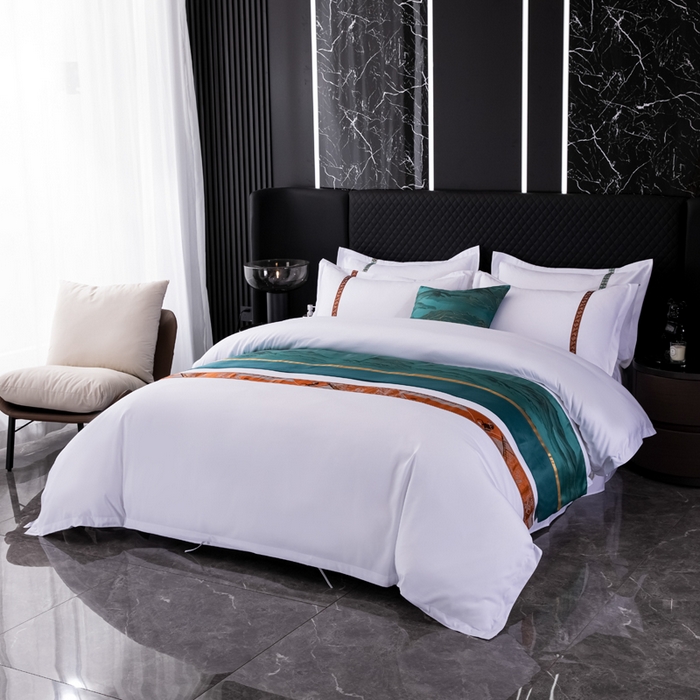 91家纺网 家纺一手货源 找家纺 （总）中乾酒店布草工厂店 2024新款145g加厚加密款织带款酒店磨毛四件套