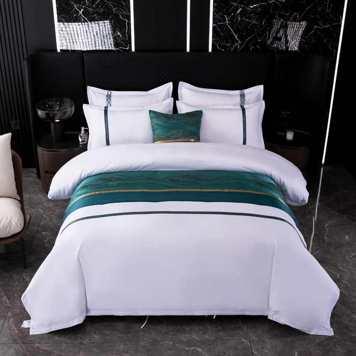 91家纺网 家纺一手货源 找家纺 中乾酒店布草工厂店 2024新款120克加密织带款酒店磨毛四件套 蓝翎阁