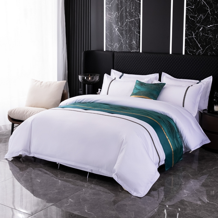 91家纺网 家纺一手货源 找家纺 中乾酒店布草工厂店 2024新款145g加厚加密款织带款酒店磨毛四件套 水墨