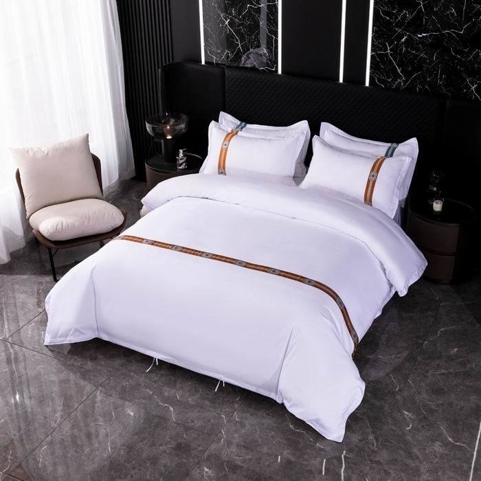 91家纺网 家纺一手货源 找家纺 中乾酒店布草工厂店 2024新款140克织带款酒店加厚磨毛四件套 柿柿如意