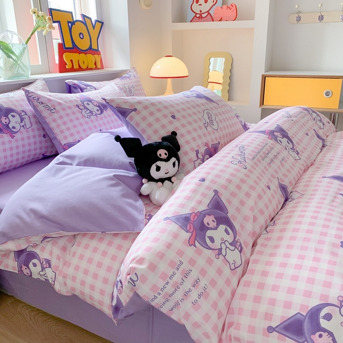 91家纺网 家纺一手货源 找家纺 玉元坊 2025年新款三丽鸥系列全棉纯棉简约基础款四件套三件套--库洛米简约款式 库洛米之心【简约款】