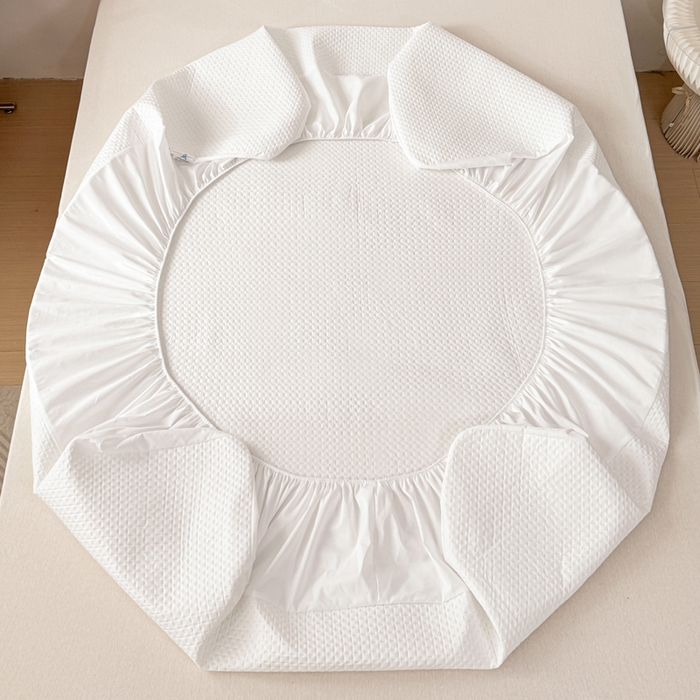 91家纺网 家纺一手货源 找家纺 小萌虎 2024新款华夫防水夹棉床笠 华夫-白