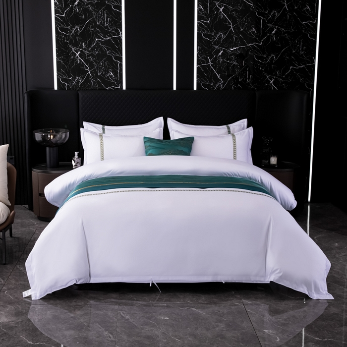 91家纺网 家纺一手货源 找家纺 中乾酒店布草工厂店 2024新款120克加密织带款酒店磨毛四件套 如沐春风