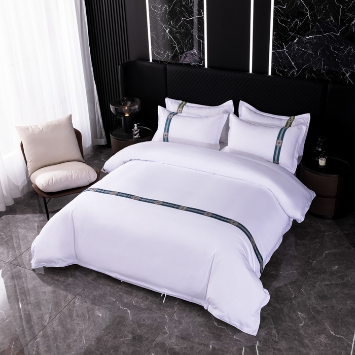 91家纺网 家纺一手货源 找家纺 中乾酒店布草工厂店 2024新款140克织带款酒店加厚磨毛四件套 翡翠鸿图