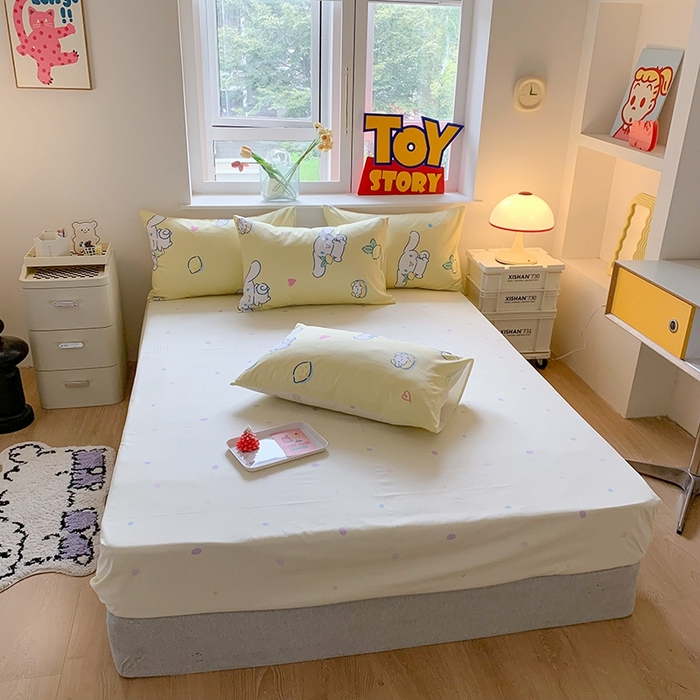 91家纺网 家纺一手货源 找家纺 玉元坊 2025年新款三丽鸥系列全棉纯棉简约基础款四件套三件套--大耳狗简约款式 柠檬大耳狗【简约款】