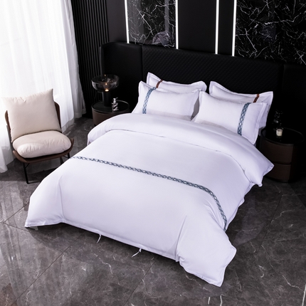 中乾酒店布草工厂店 2024新款145g加厚加密款织带款酒店磨毛四件套 浮光跃金