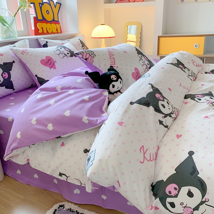 91家纺网 家纺一手货源 找家纺 玉元坊 2025年新款三丽鸥系列全棉纯棉简约基础款四件套三件套--库洛米简约款式 甜筒库洛米【简约款】