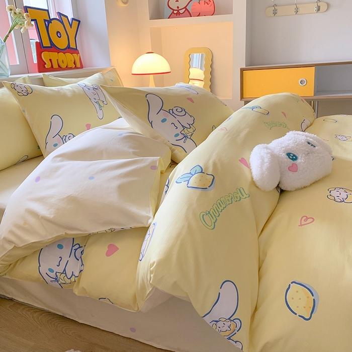 91家纺网 家纺一手货源 找家纺 玉元坊 2025年新款三丽鸥系列全棉纯棉简约基础款四件套三件套--大耳狗简约款式 柠檬大耳狗【简约款】