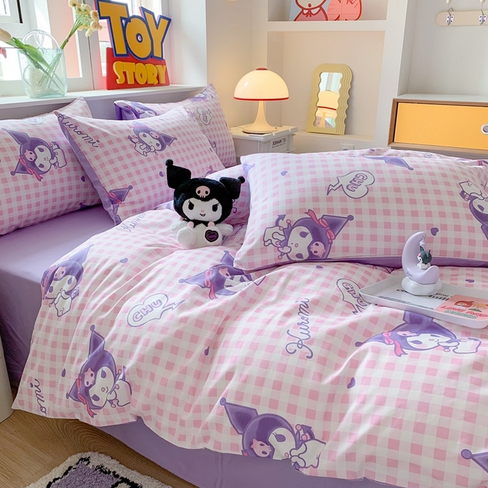 91家纺网 家纺一手货源 找家纺 玉元坊 2025年新款三丽鸥系列全棉纯棉简约基础款四件套三件套--库洛米简约款式 库洛米之心【简约款】