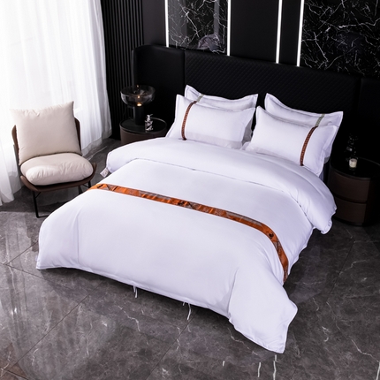 中乾酒店布草工厂店 2024新款145g加厚加密款织带款酒店磨毛四件套 爱马仕橙