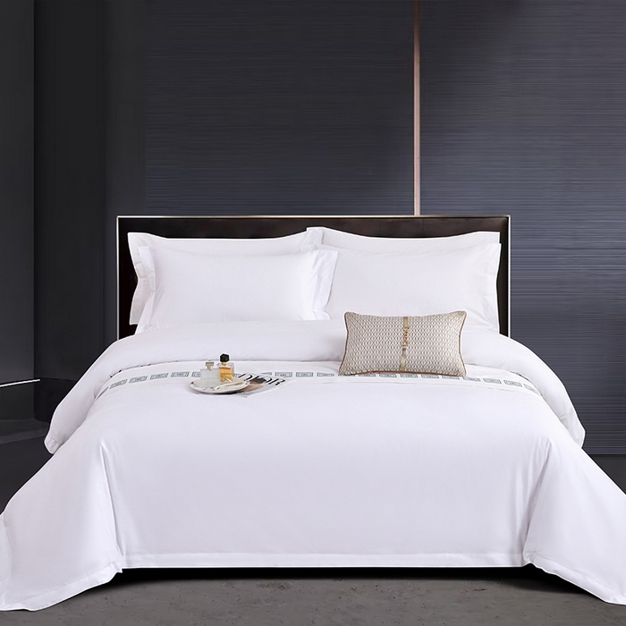 91家纺网 家纺一手货源 找家纺 中乾酒店布草工厂店 2024新款全棉贡缎纯白星级酒店标准亲肤四件套系列 60x80s