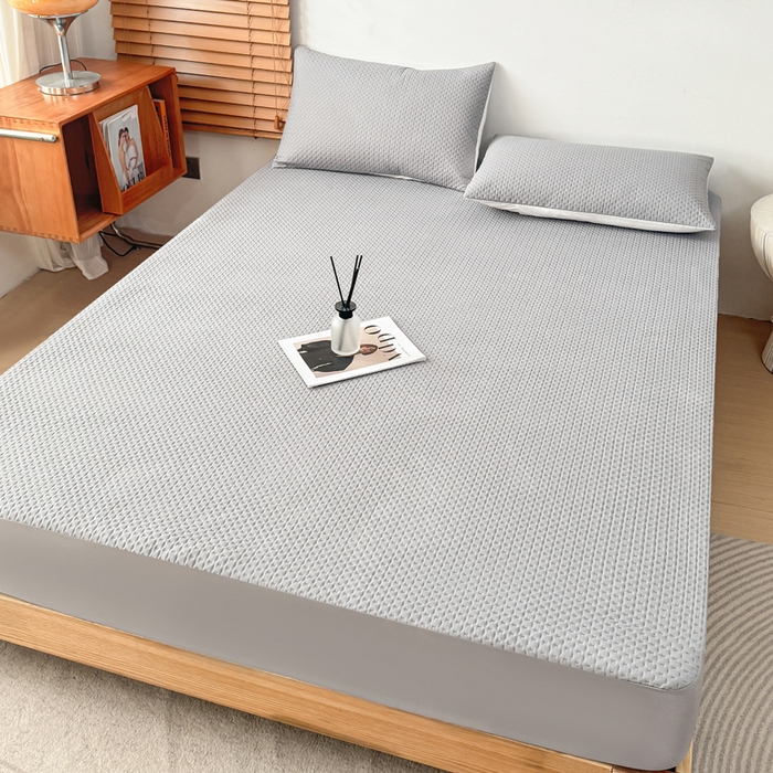 91家纺网 家纺一手货源 找家纺 小萌虎 2024新款华夫防水夹棉床笠 华夫-高级灰