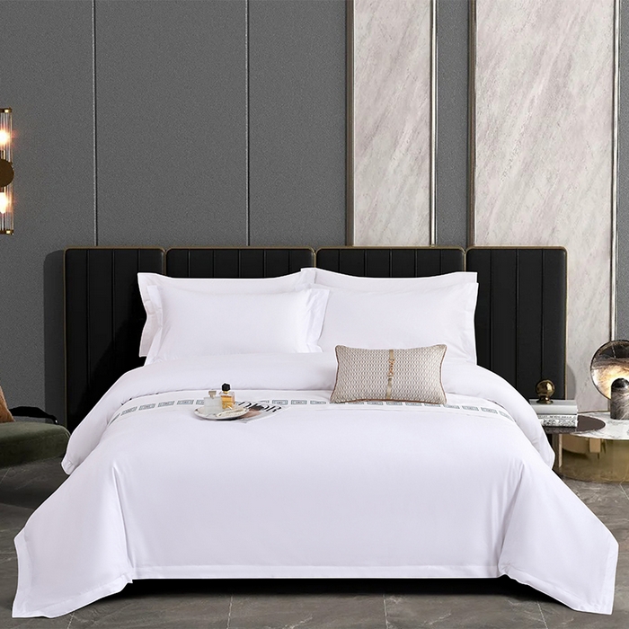 91家纺网 家纺一手货源 找家纺 中乾酒店布草工厂店 2024新款全棉贡缎纯白星级酒店标准亲肤四件套系列 60x60s