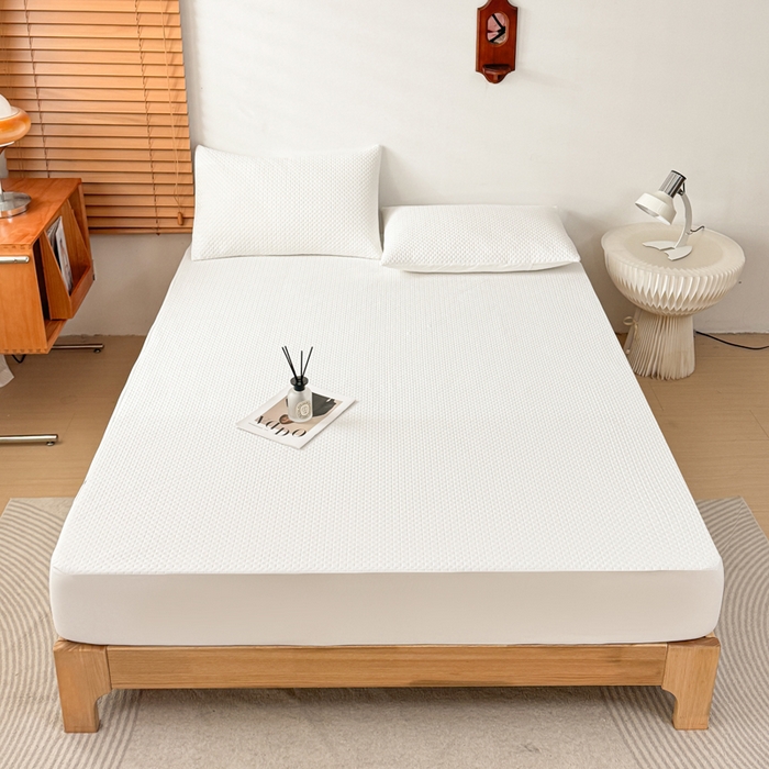 91家纺网 家纺一手货源 找家纺 小萌虎 2024新款华夫防水夹棉床笠 华夫-白