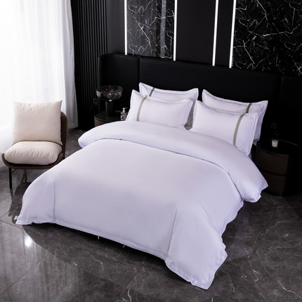 91家纺网 家纺一手货源 找家纺 中乾酒店布草工厂店 2024新款120克加密织带款酒店磨毛四件套 纯白-120克加密款