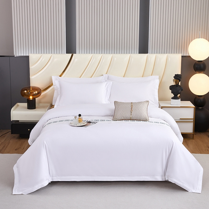 91家纺网 家纺一手货源 找家纺 中乾酒店布草工厂店 2024新款全棉贡缎纯白星级酒店标准亲肤四件套系列 60x80s