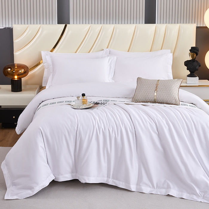 91家纺网 家纺一手货源 找家纺 中乾酒店布草工厂店 2024新款全棉贡缎纯白星级酒店标准亲肤四件套系列 60x40s