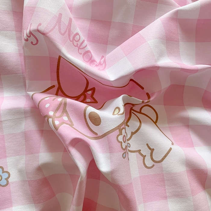 91家纺网 家纺一手货源 找家纺 玉元坊 2025年新款三丽鸥系列全棉纯棉简约基础款四件套三件套--美乐蒂简约款式 粉格美乐蒂【简约款】