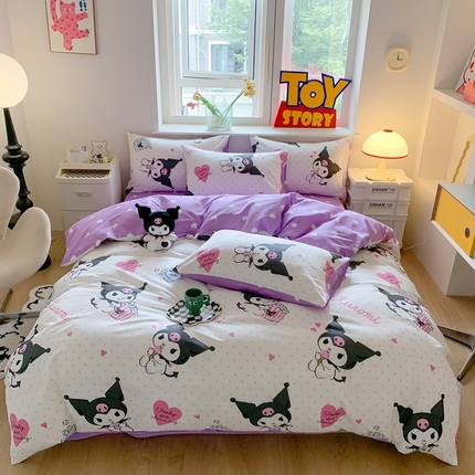 91家纺网 家纺一手货源 找家纺 （总）玉元坊 2025年新款三丽鸥系列全棉纯棉简约基础款四件套三件套--库洛米简约款式