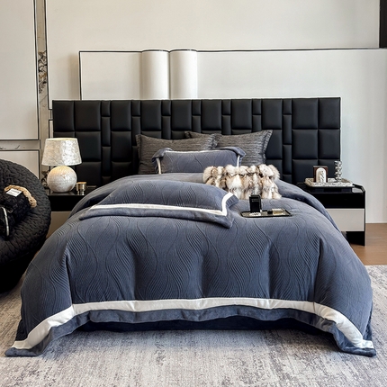 若未家居 LOVEWE HOUSE 2025秋冬260克AB版双拼雕花全消光牛奶绒套件--布拉格 布拉格-灰蓝色