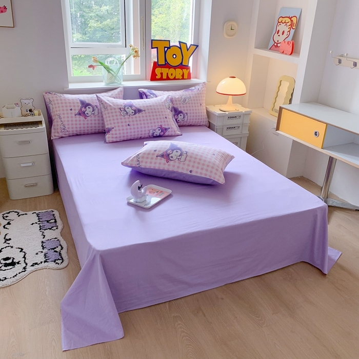 91家纺网 家纺一手货源 找家纺 玉元坊 2025年新款三丽鸥系列全棉纯棉简约基础款四件套三件套--库洛米简约款式 库洛米之心【简约款】