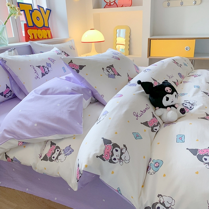 91家纺网 家纺一手货源 找家纺 玉元坊 2025年新款三丽鸥系列全棉纯棉简约基础款四件套三件套--库洛米简约款式 库洛米伙伴【简约款】