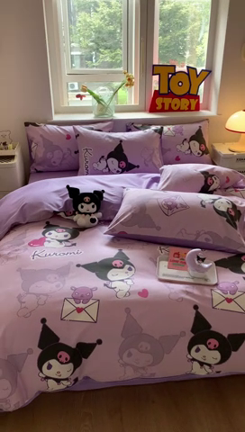 91家纺网 家纺一手货源 找家纺 玉元坊 2025年新款三丽鸥系列全棉纯棉简约基础款四件套三件套--库洛米简约款式 库洛米【简约款】