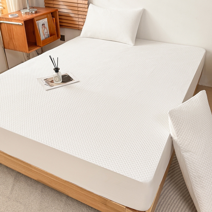 91家纺网 家纺一手货源 找家纺 小萌虎 2024新款华夫防水夹棉床笠 华夫-白