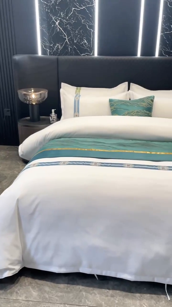 91家纺网 家纺一手货源 找家纺 中乾酒店布草工厂店 2024新款140克织带款酒店加厚磨毛四件套 锦绣祥云