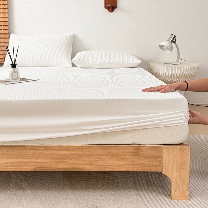 91家纺网 家纺一手货源 找家纺 小萌虎 2024新款华夫防水夹棉床笠 华夫-白