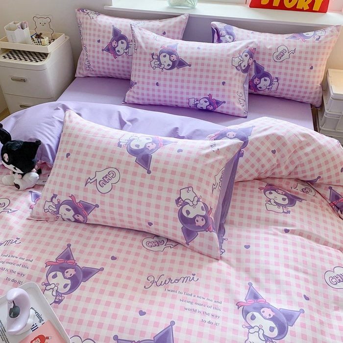 91家纺网 家纺一手货源 找家纺 玉元坊 2025年新款三丽鸥系列全棉纯棉简约基础款四件套三件套--库洛米简约款式 库洛米之心【简约款】