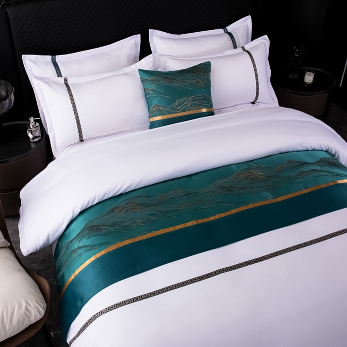 91家纺网 家纺一手货源 找家纺 中乾酒店布草工厂店 2024新款145g加厚加密款织带款酒店磨毛四件套 水墨