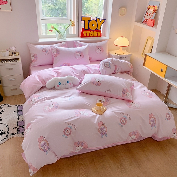 91家纺网 家纺一手货源 找家纺 玉元坊 2025年新款三丽鸥系列全棉纯棉简约基础款四件套三件套--美乐蒂简约款式 小兔美乐蒂【简约款】