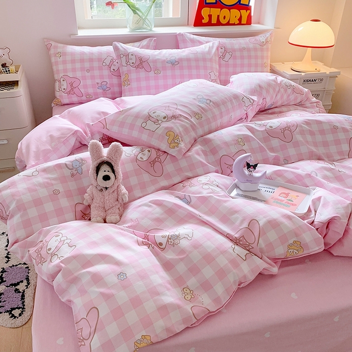 91家纺网 家纺一手货源 找家纺 （总）玉元坊 2025年新款三丽鸥系列全棉纯棉简约基础款四件套三件套--美乐蒂简约款式