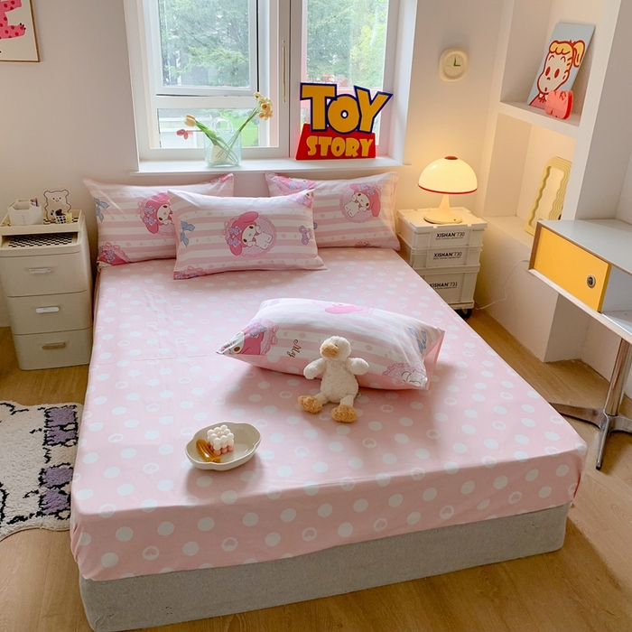 91家纺网 家纺一手货源 找家纺 玉元坊 2025年新款三丽鸥系列全棉纯棉简约基础款四件套三件套--美乐蒂简约款式 甜甜美乐蒂【简约款】