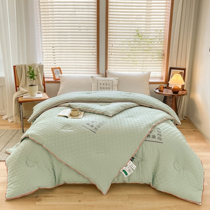 91家纺网 家纺一手货源 找家纺 （买家秀 爆款不断货）A类母婴级无染针织大豆被子春秋冬被大豆纤维被子被芯华夫格大豆被子大豆提花子母被 提花-浅绿