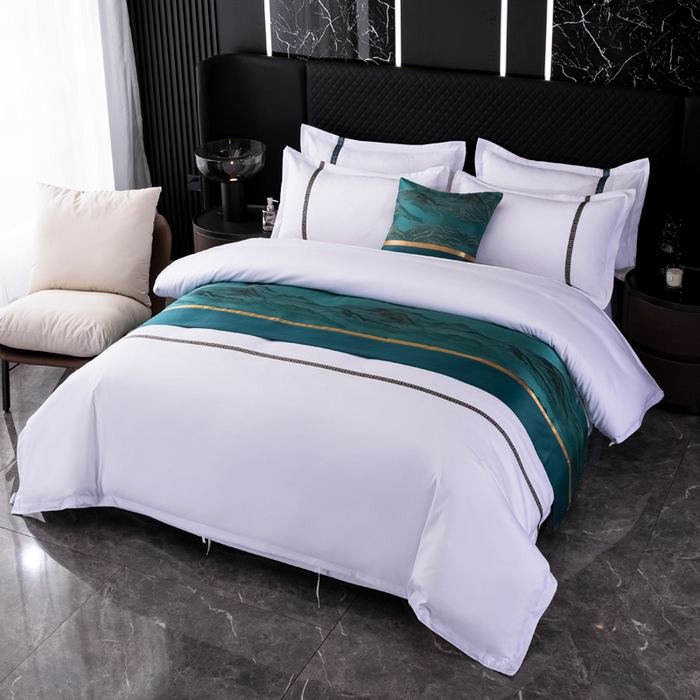 91家纺网 家纺一手货源 找家纺 中乾酒店布草工厂店 2024新款145g加厚加密款织带款酒店磨毛四件套 水墨