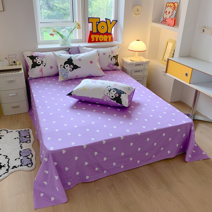 91家纺网 家纺一手货源 找家纺 玉元坊 2025年新款三丽鸥系列全棉纯棉简约基础款四件套三件套--库洛米简约款式 波点库洛米【简约款】